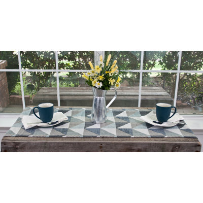 Chemin de table en chenille bleu et gris Julliet (16 po x 90 po)