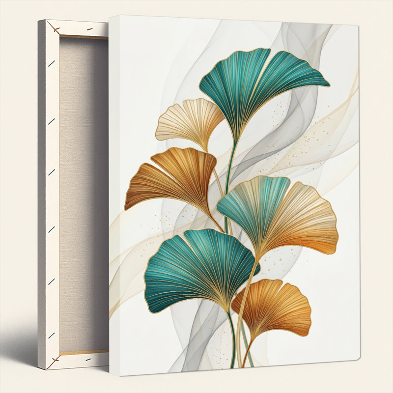 Ensemble de 1 tableau sur toile à motif de feuilles de ginkgo, H 40 po x l 28 po, Toile tendue
