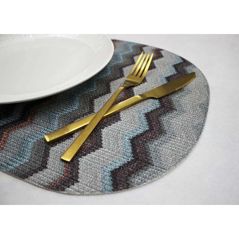 Montavion Polyester Chevron / Zig Zag Placemat, Pink/Blue/Grey