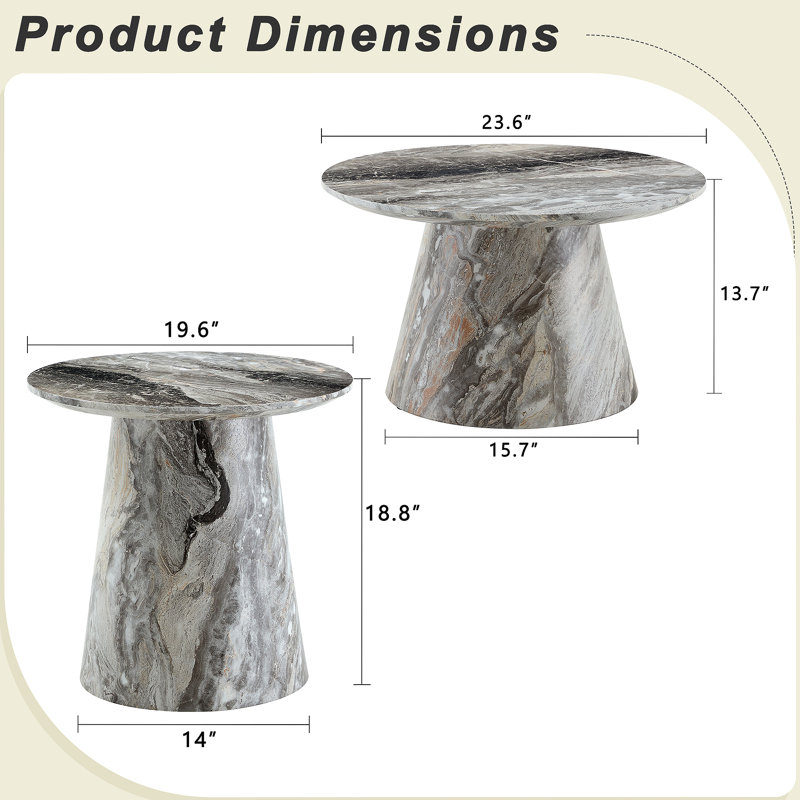 Table basse emboîtable, table basse de style médiéval-moderne, avec placage gris, ensemble de tables basses rondes classiques et de tables d'appoint, salon simple, table de centre de bureau