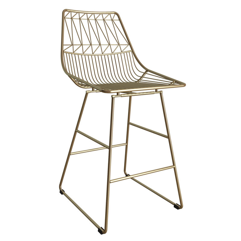 Counter Stool with Metal Frame, Electroplated Gold