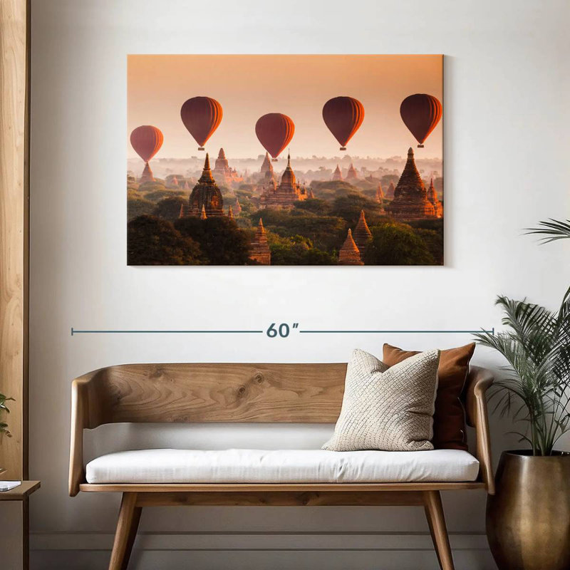 Ballons Mehar au-dessus des tempes de Bagan, H 30 po x l 45 po