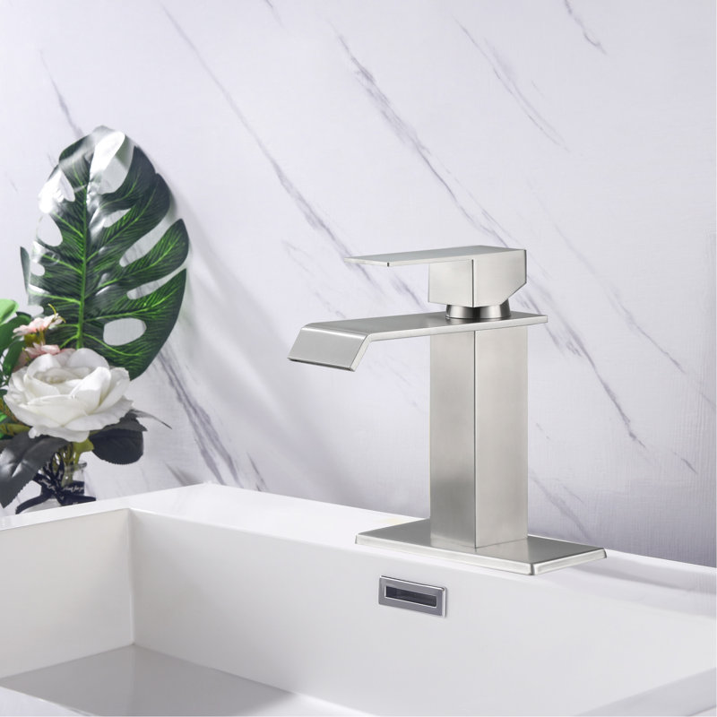 Robinet de lavabo de salle de bain, poignée simple, nickel brossé, acier inoxydable, robinet à cascade, chambre à air, cartouche en céramique, approuvé, nickel