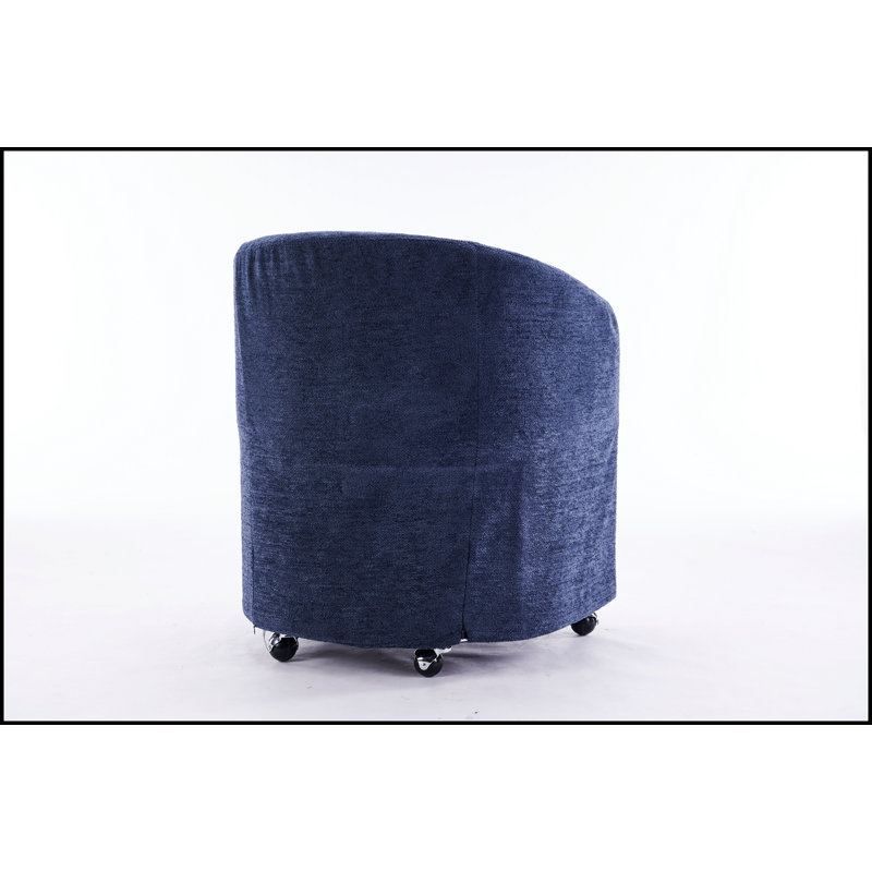 Fauteuil de salle à manger en chenille avec coussin de dossier et roues universelles en tissu, alliant confort, style et mobilité pour un repas moderne.
