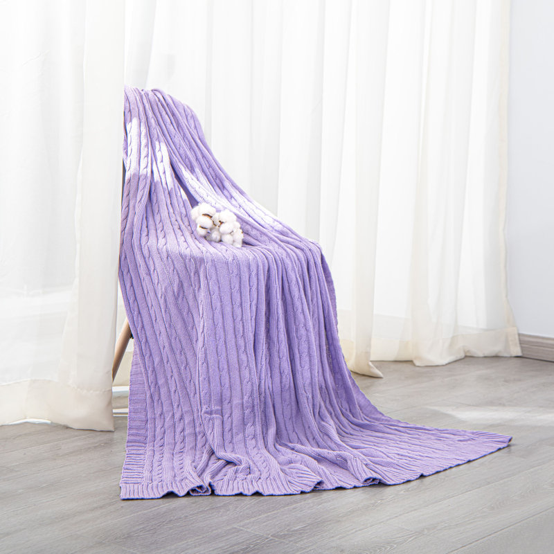 Couverture en coton tricoté , Mauve clair, L 67 po x l 51 po