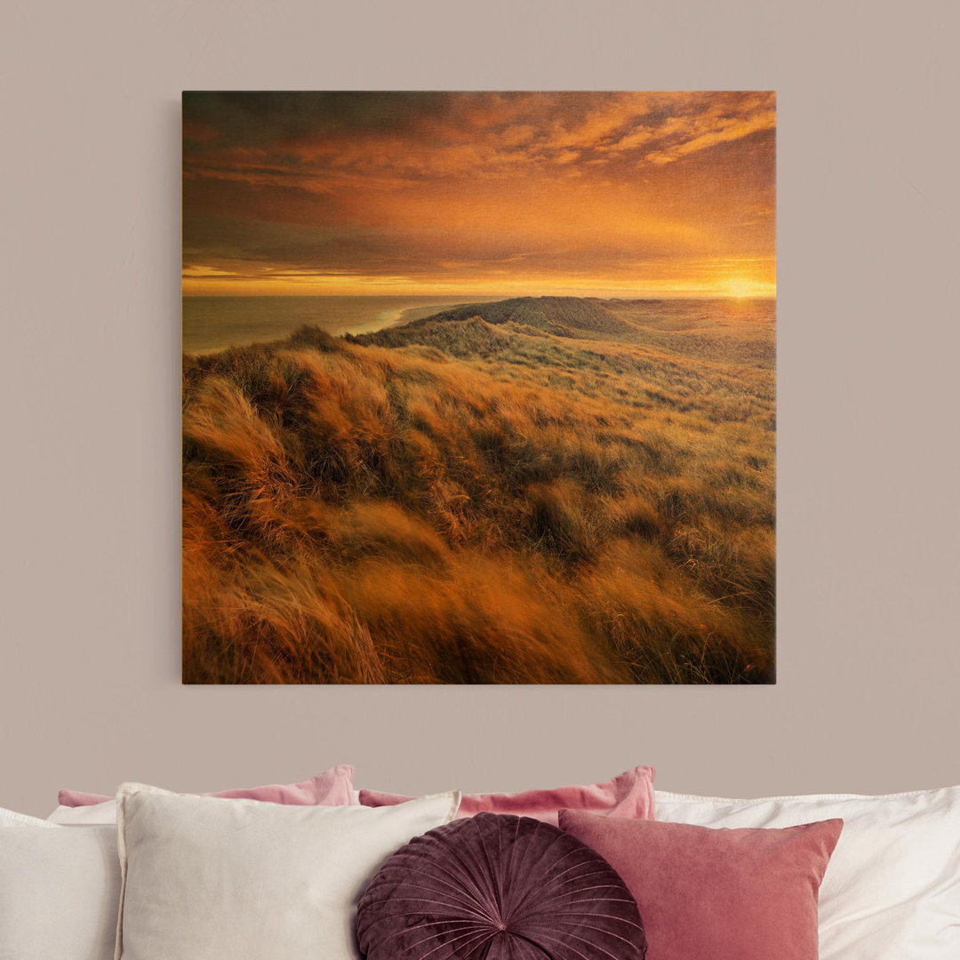 Leinwandbild - Sonnenaufgang Am Strand Auf Sylt - Panorama Quer