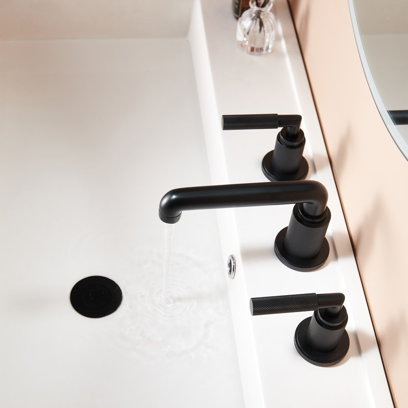 Robinet de lavabo à poignée large en laiton massif avec drain escamotable à 2 poignées, Noir mat