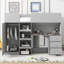 Lit mezzanine double en bois avec garde-robe intégrée, bureau, tablettes de rangement et tiroirs-1443907955