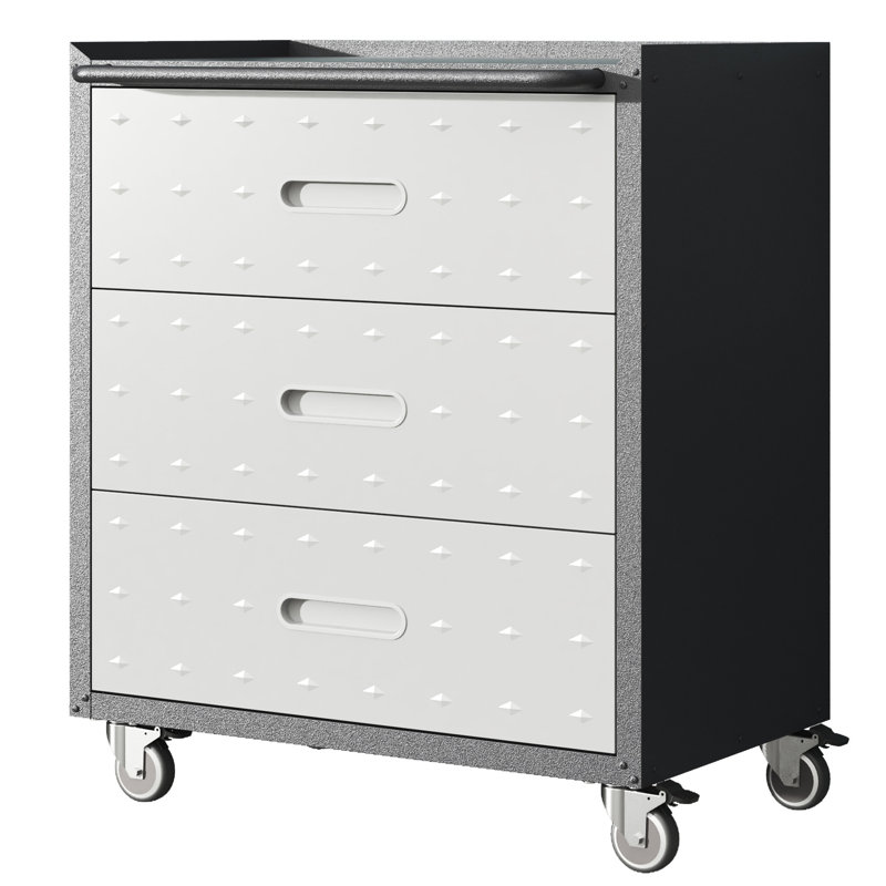 Armoire de rangement en métal à 3 tiroirs avec roulettes - Organisateur robuste pour garage, bureau, maison. Noir et gris L 30,33 po x P 17,01 po x H 34,89 po. Fabrication. 360 roues mobiles. Compartiments spacieux.