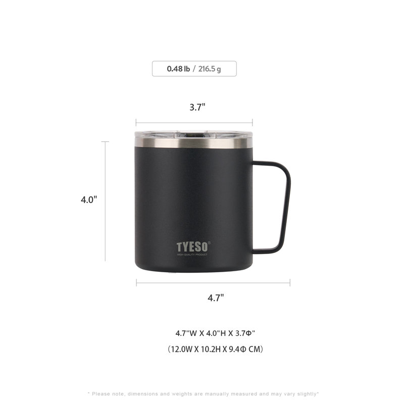 TYESO 10# Coffee Mug with Handle & Lid, 14 OZ, Black