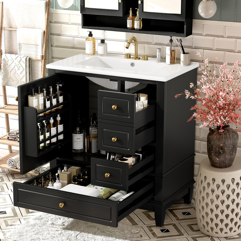 Meuble-lavabo simple 30 po avec comptoir, Noir