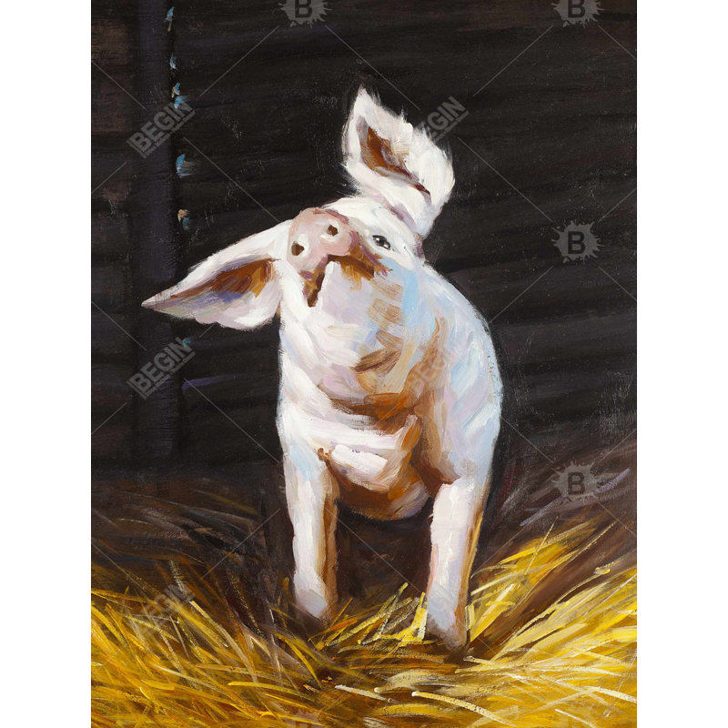 Joyeux cochon - Toile d'animaux de ferme pour la maison | Art mignon