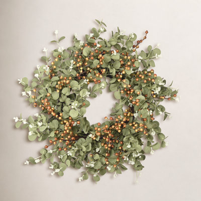 24" Handcrafted Faux Eucalyptus Berry Wreath for Front Door