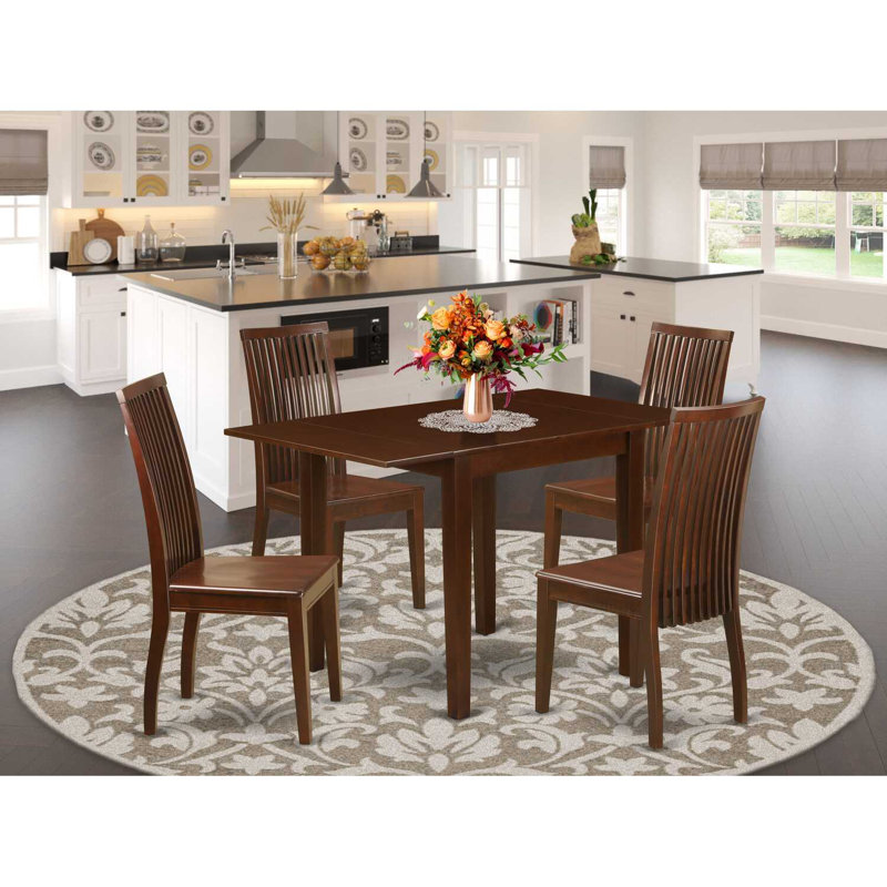 Ensemble de table de salle à manger 5 pièces comprenant une table rectangulaire avec Dropleaf et 4 chaises en bois, lin blanc
