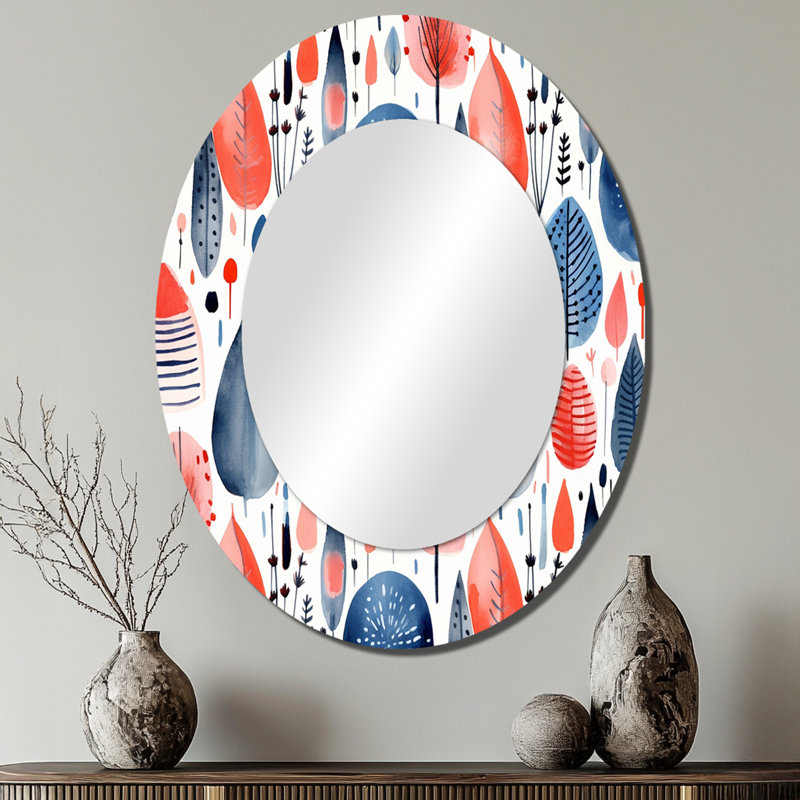 Miroir mural moderne bleu corail scandinave floral Elegance I, 40 po x 30 po