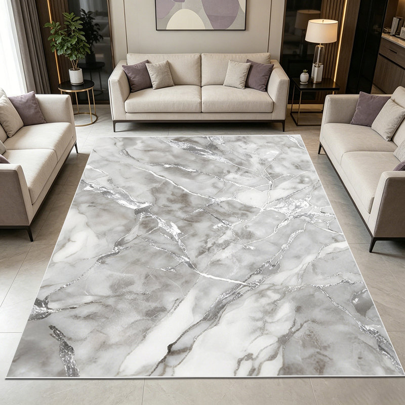 1PC Grey Marble Veined area rugs for Living Room, Soft and Comfortable, Suitable for all seasons, easy-to-maintain, machine washable Indoor floor mat, Under Table Farmhouse suitable for kitchen