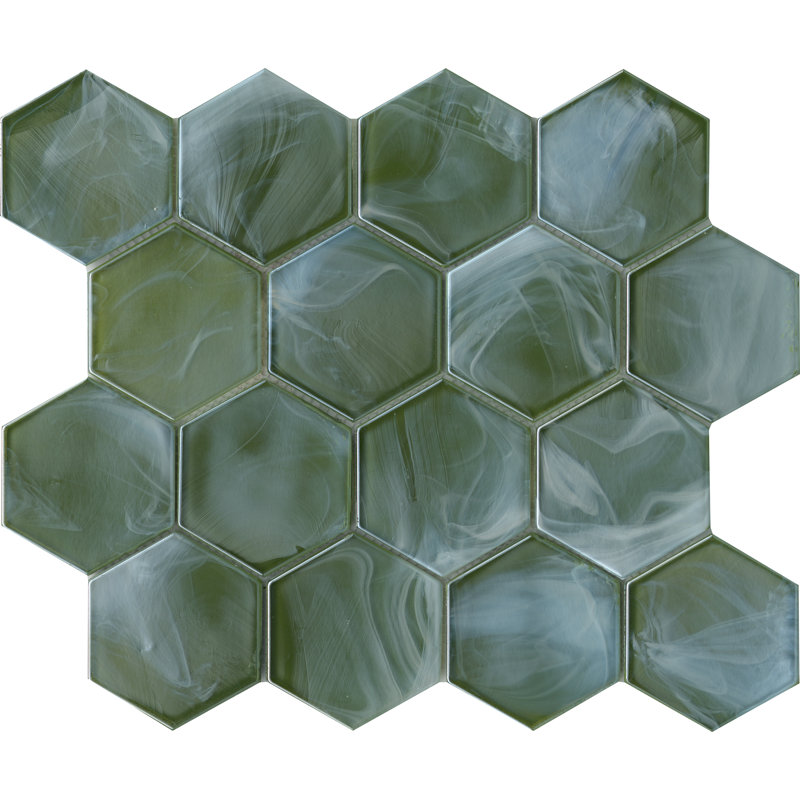 Splash™ Moss 10" x 10" Glass Honeycomb Mosaic Tile, Moss