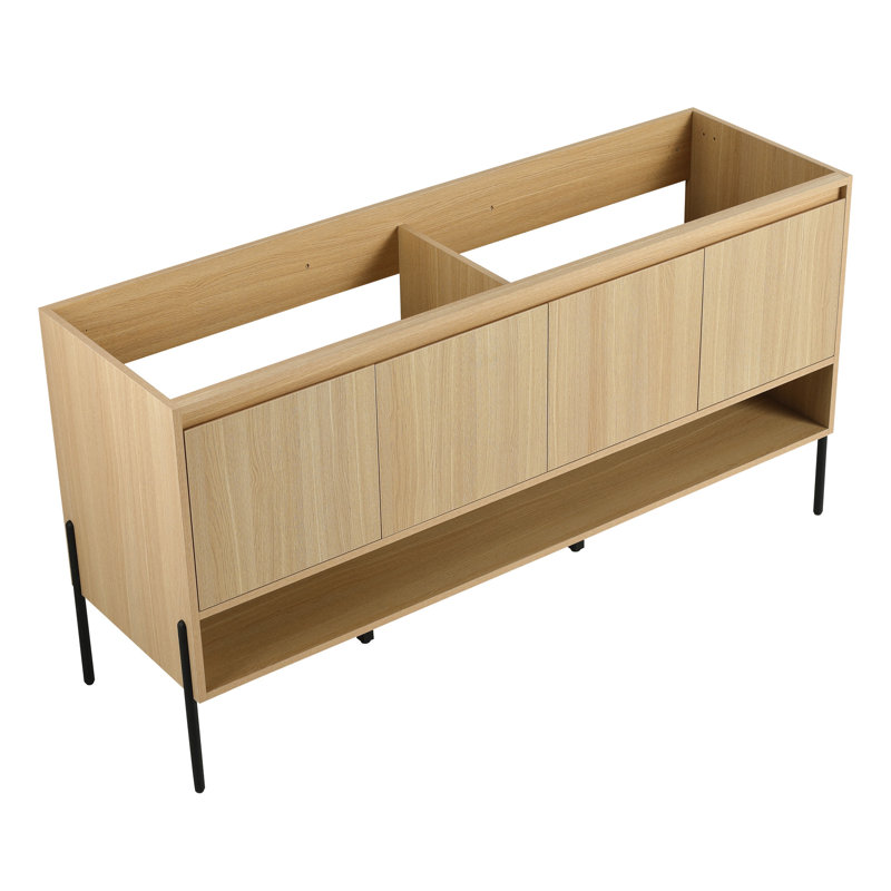 Meuble-lavabo autoportant 60 po en bois d'ingénierie avec 4 portes à fermeture douce