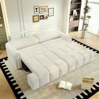 90.2" Comfy 4-Seater Modern Teddy Fabric Couch with Seats Storage, King Size 3-in-1 Convertible Sleeper Sofa Bed for Living Room,Beige