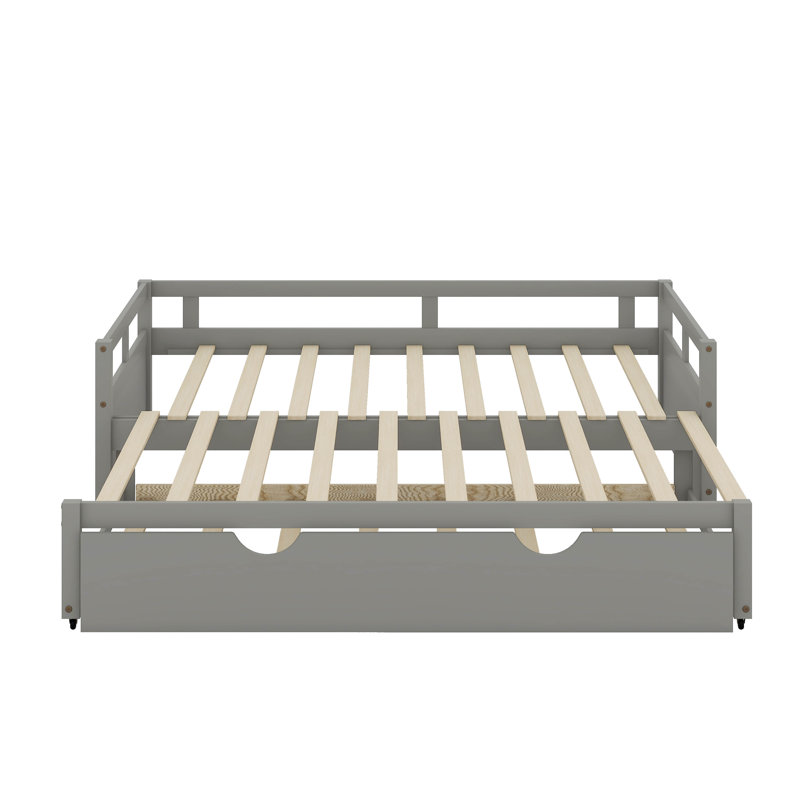 Wooden Daybed With Trundle,Extending Daybed With Trundle, Gray