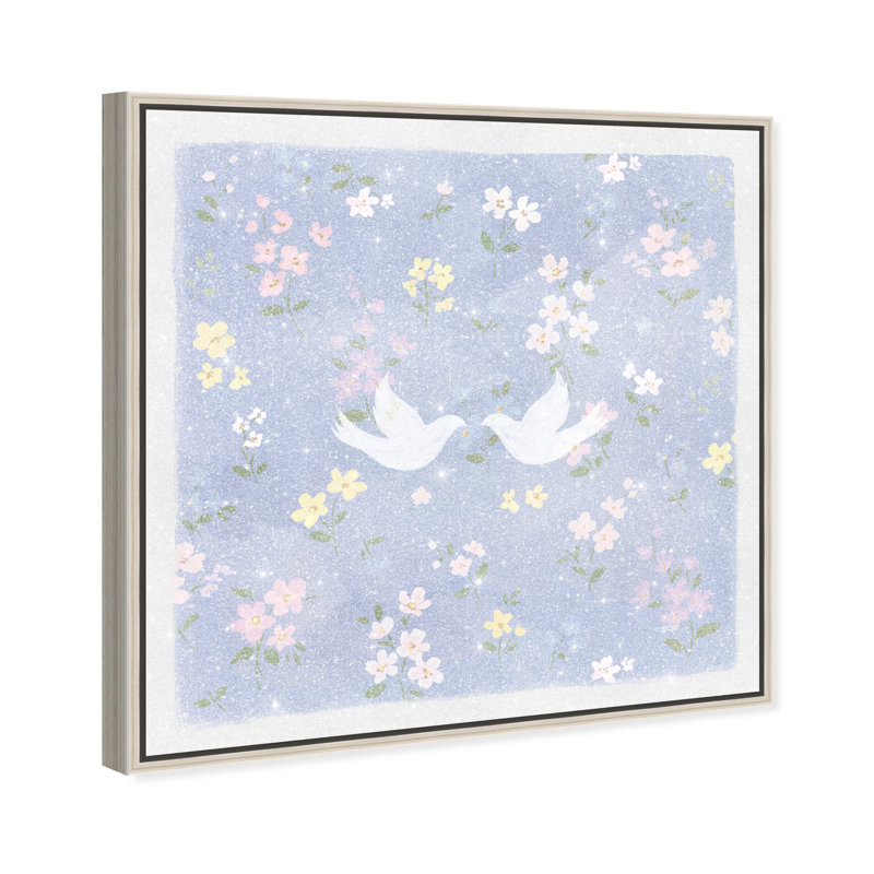 Love Doves Print by Oliver Gal, 13"H x 13"W, Silver Floater Frame