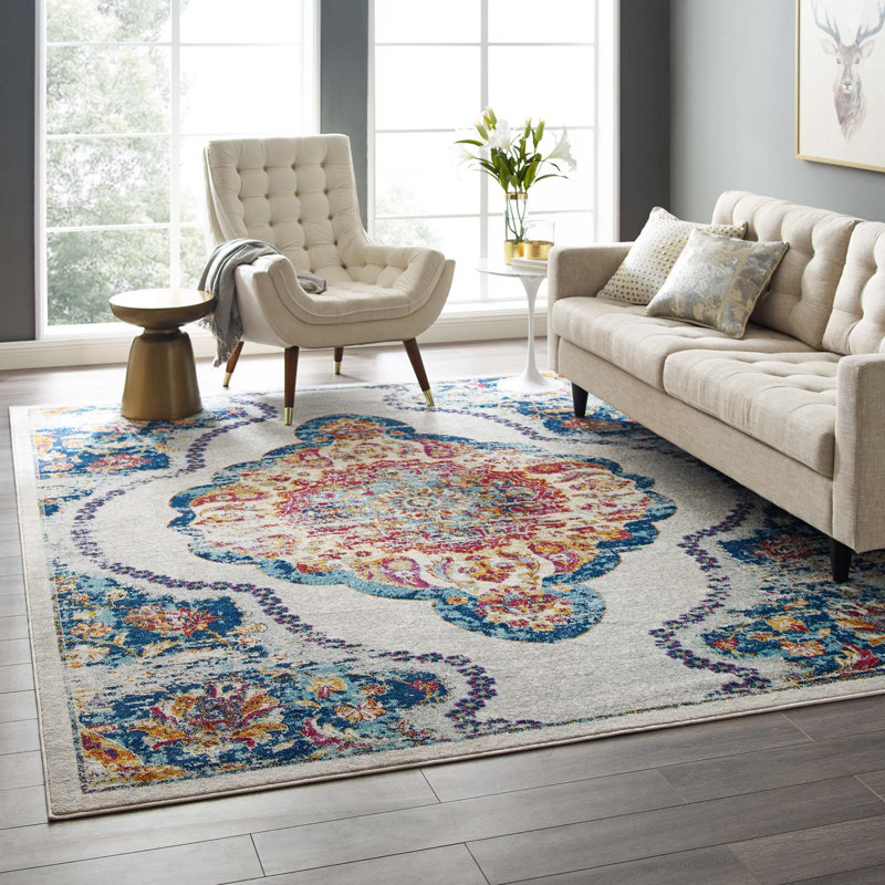 Modway Entourage Malia Distressed Vintage Floral Vintage Medallion Area Rug, Multicolored, Rectangle 8' x 10'