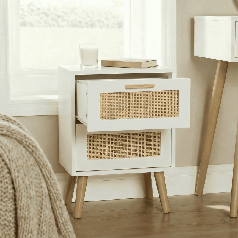 Anelise 40cm W Manufactured Wood Bedside Table, White