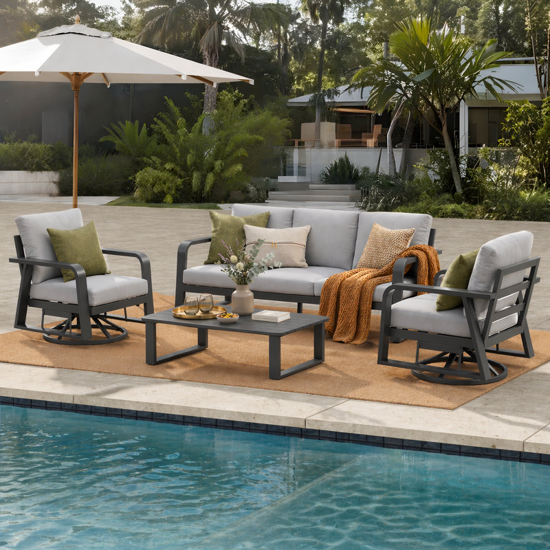 Premium Aluminum Patio Conversation Set with Swivel Rocking Chairs