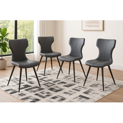 Echo Faux Leather and Iron Dining Side Chairs Set of 4 Kitchen - Charcoal Gray