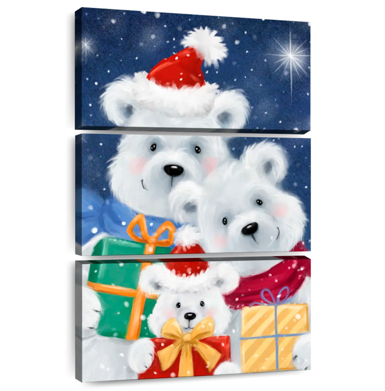 Famille d'ours polaires avec cadeaux Lelend, H 32 po x l 20 po