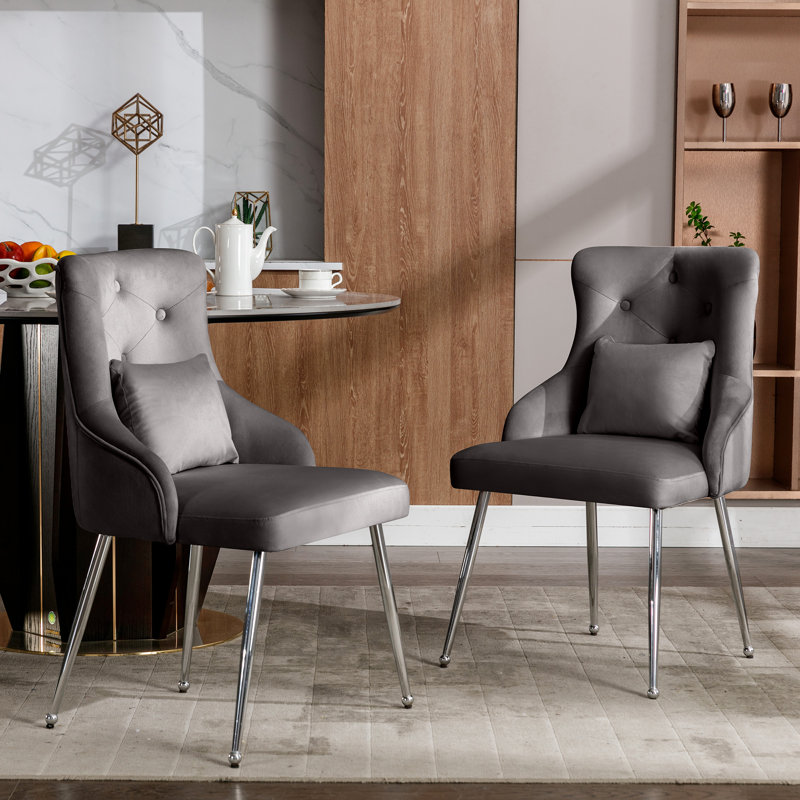 Loda 87.5cm H Tufted Upholstered Back Side Chair in Grey