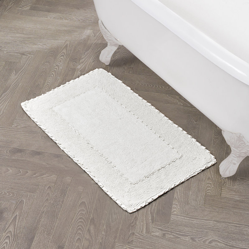 Laura Ashley Ruffle 100% Cotton Bath Rugs, White, Single - 20"W x 34"L