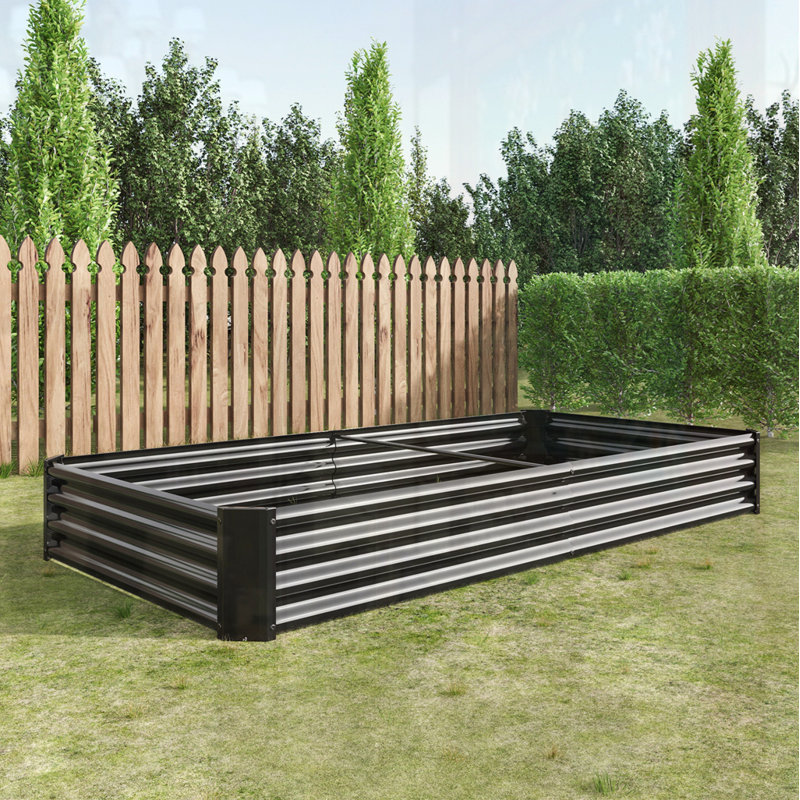 Metal Raised Bed Garden Flower Planters, 11.81" H x 91.34" W x 44.69" D, Black