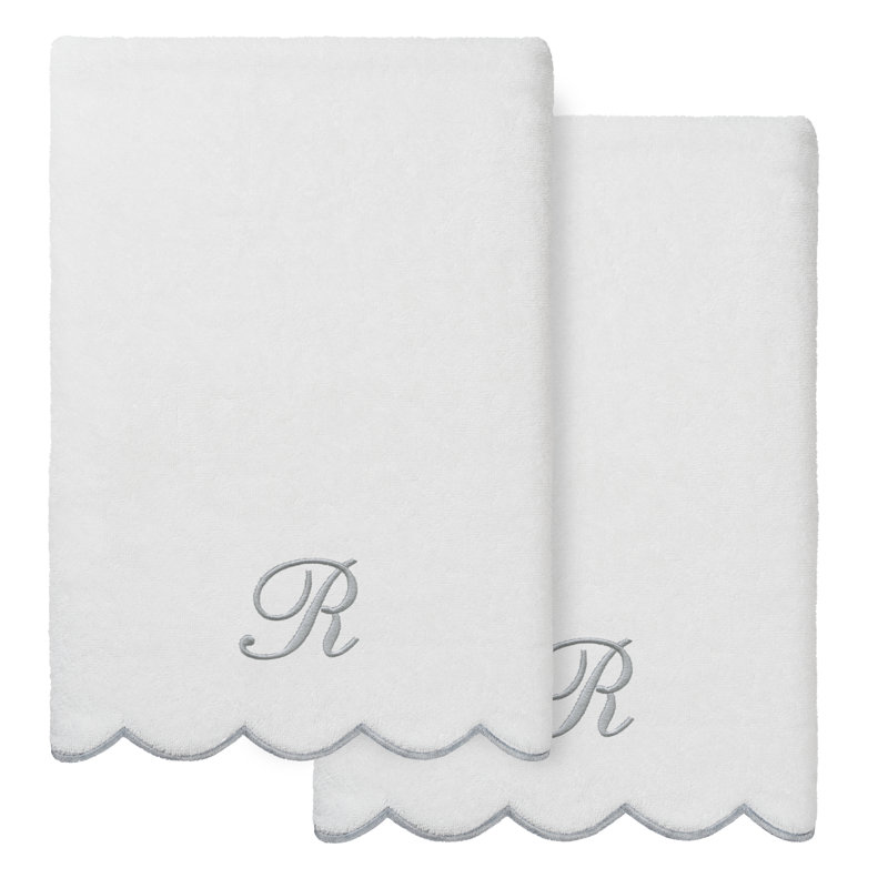  Ensemble de serviettes de bain personnalisables 100% coton turque ADORNIA 2PC, R, Blanc / Gris