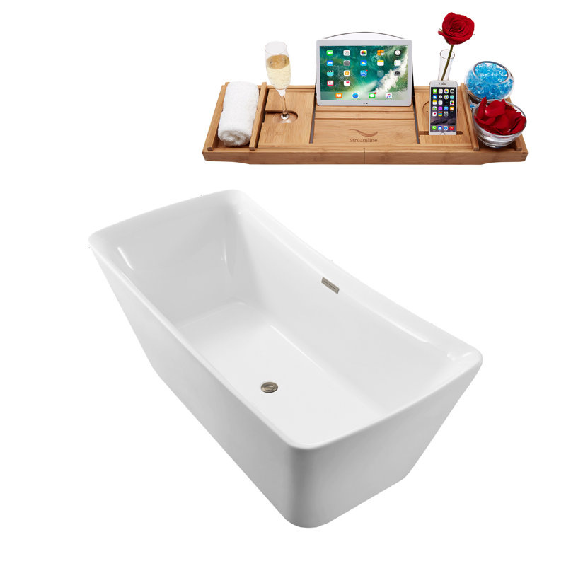 1780.5mm x 800.1mm Freestanding Soaking Acrylic Bathtub, Brushed Nickel