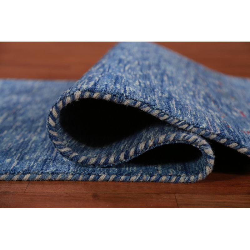 Blue Handmade Gabbeh Indian Runner Rug