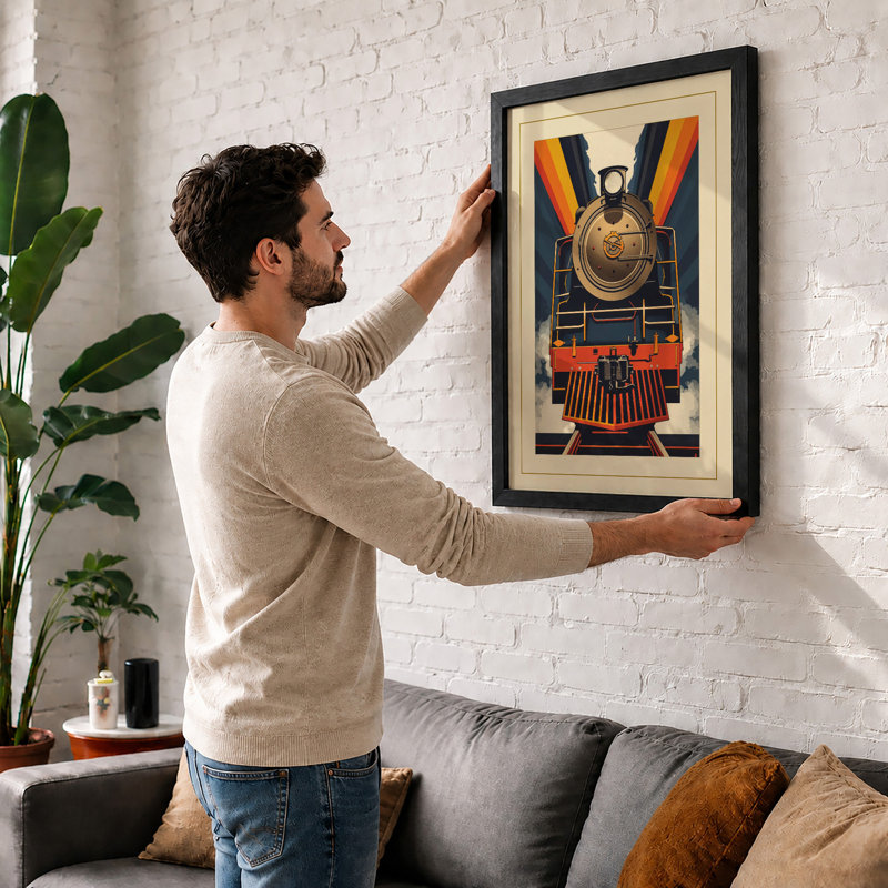 Locomotive In Motion Art Deco - Print, Oak, A4 - 29.7 x 21.0 cm
