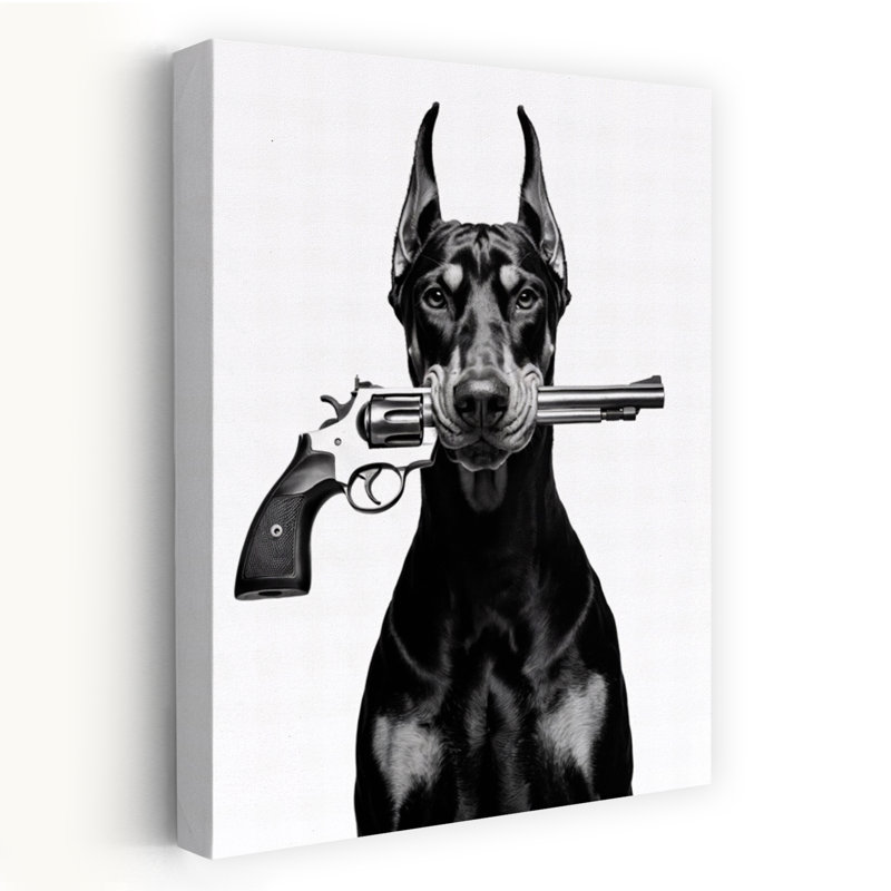 «Doberman with Revolver Dramatic Contemporary Portrait», art mural, 24" H x 16" W