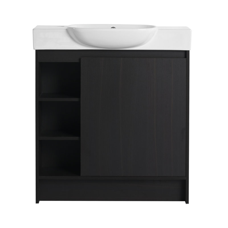 Meuble-lavabo autoportant de 30 po avec lavabo en céramique blanche et porte à fermeture en douceur, Dark Oak