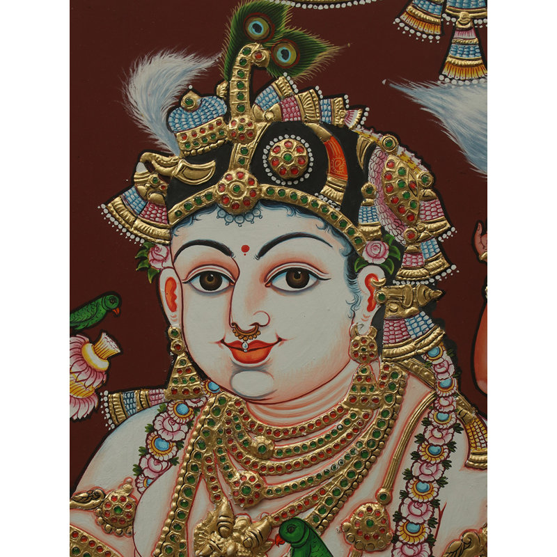 Darbar Krishna | Couleurs traditionnelles avec or 24 carats | Avec cadre