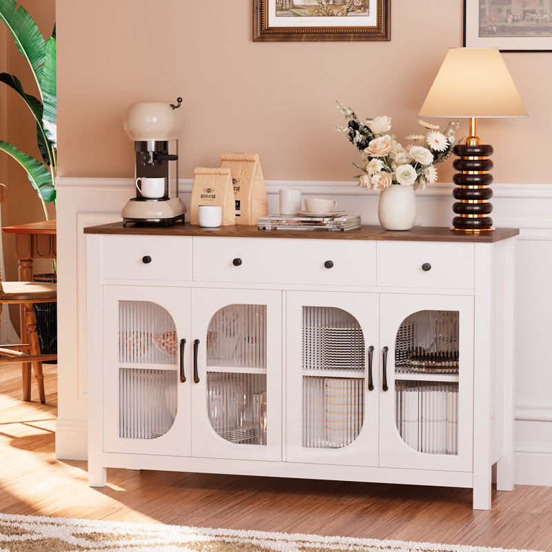 White 55" Modern Sideboard Buffet Cabinet with Glass Doors