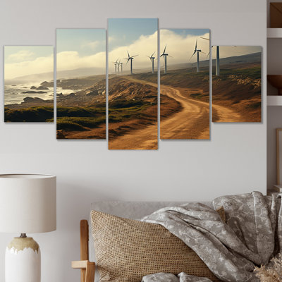 Wind Turbines Industrial Landscape II - Reproduction d'art sur toile - 5 panneaux