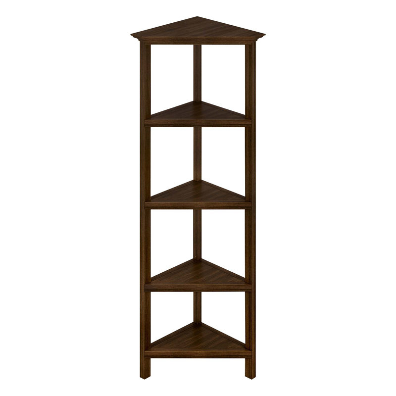 Edenton 4-Shelf Tall Wood Corner Bookcase With Open Bookshelves, Walnut, Chestnut