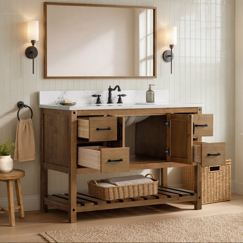 Ensemble de meuble-lavabo simple 48 po Radstock, Blanc de Carrare, Naturel antique