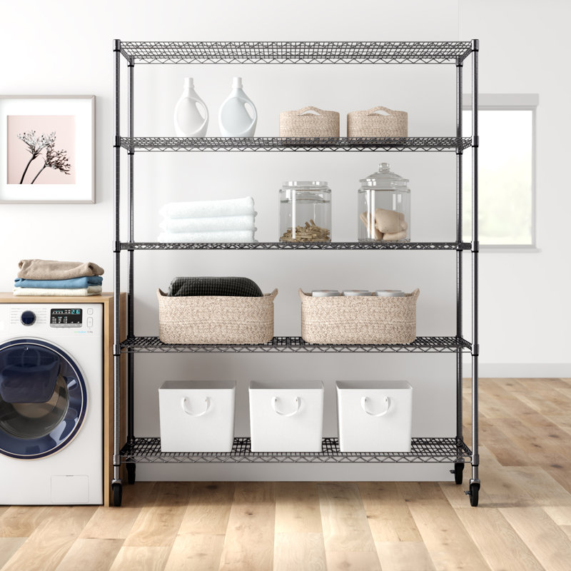 EcoStorage™ 60'' W Steel Height -Adjustable Shelving Unit with Wheels, Black Anthracite