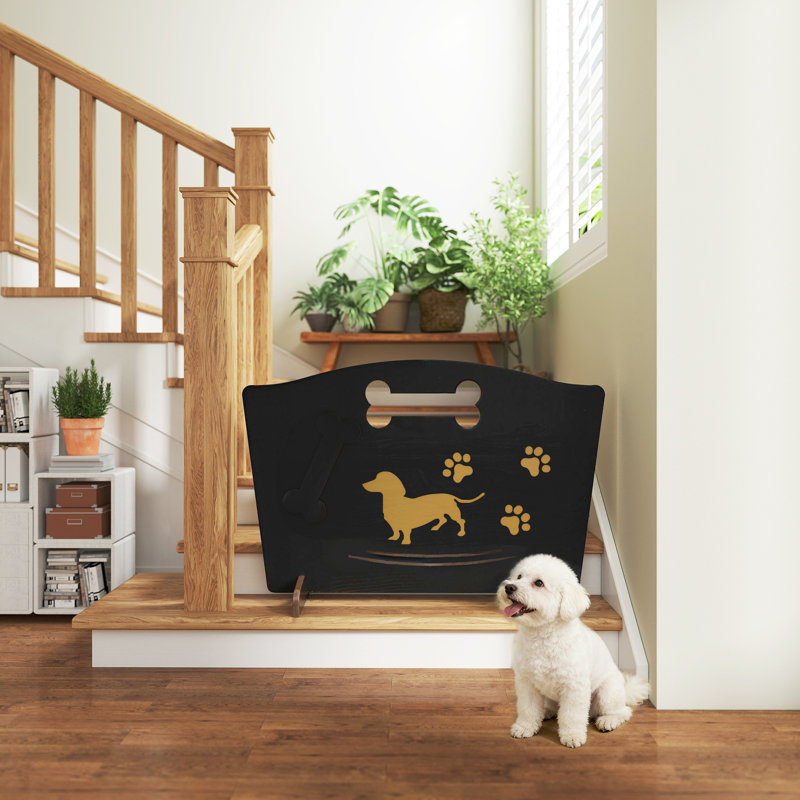 Wooden Dog Stopper Freestanding Dog Gate with Support Feet Black