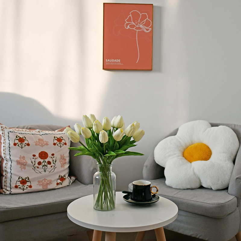 20 pièces de fleurs artificielles en soie tulipe artificielle, Crème