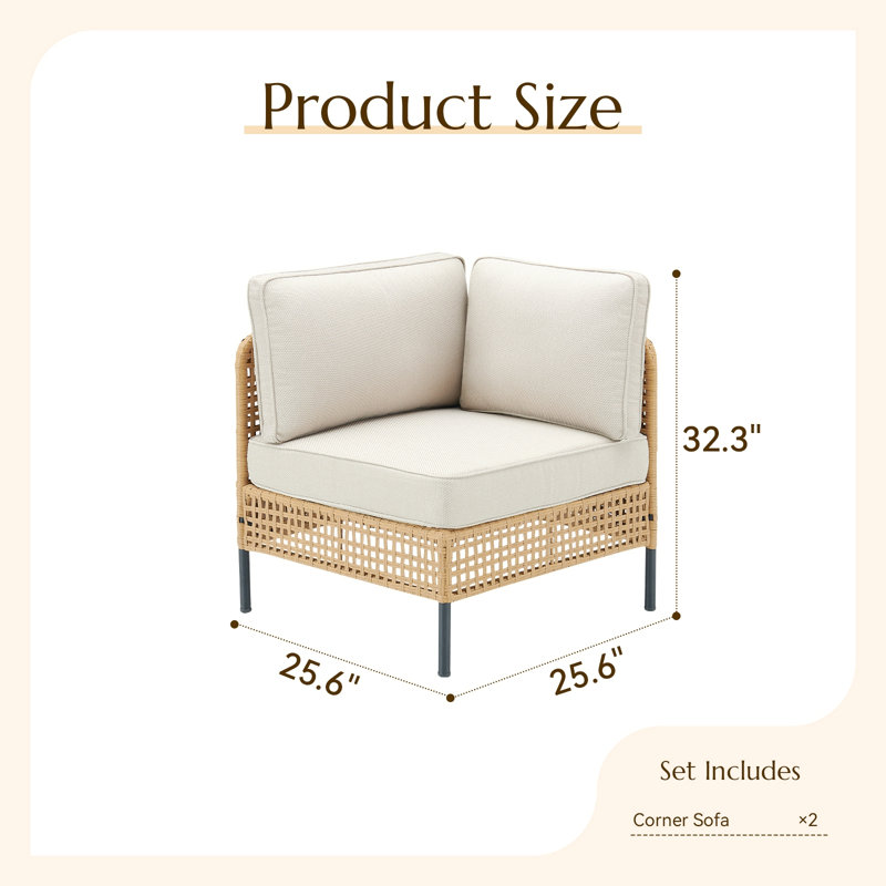 Ensemble de canapé modulaire d'extérieur en osier naturel avec coussins beiges Boho