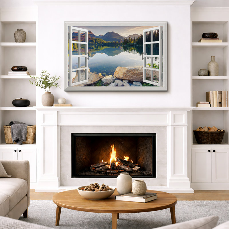 Window Scenery "Aesthetic Green Peaceful Lake Artwork, Natural Landscape Photograph Wall Pictures, Large Framed Canvas Giclee Print Wall Art"
