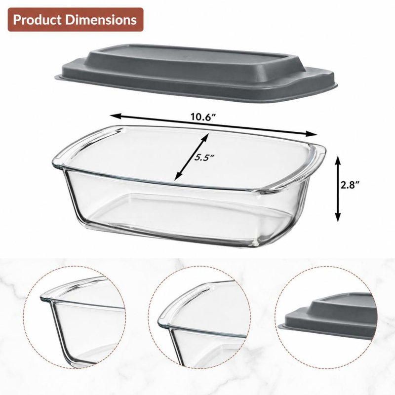 Grand moule à pain en verre avec couvercles, paquet de 3, moule en verre borosilicaté avec couvercles hermétiques sans BPA